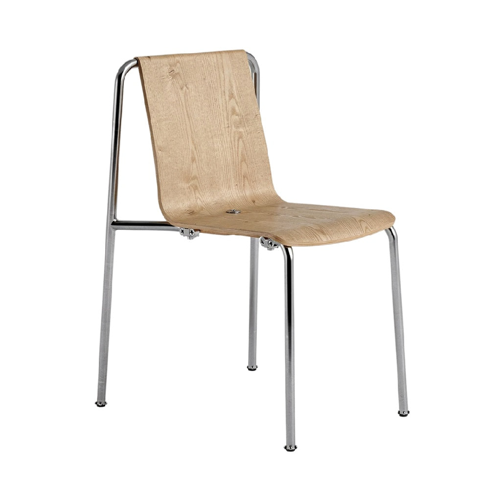 **Industriele Stoel met Houten Zitting en Chrome Onderstel**