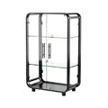 Technische Titel: "Moderne Zwarte Glazen Vitrine met Stalen Frame en Verstelbare Planken"