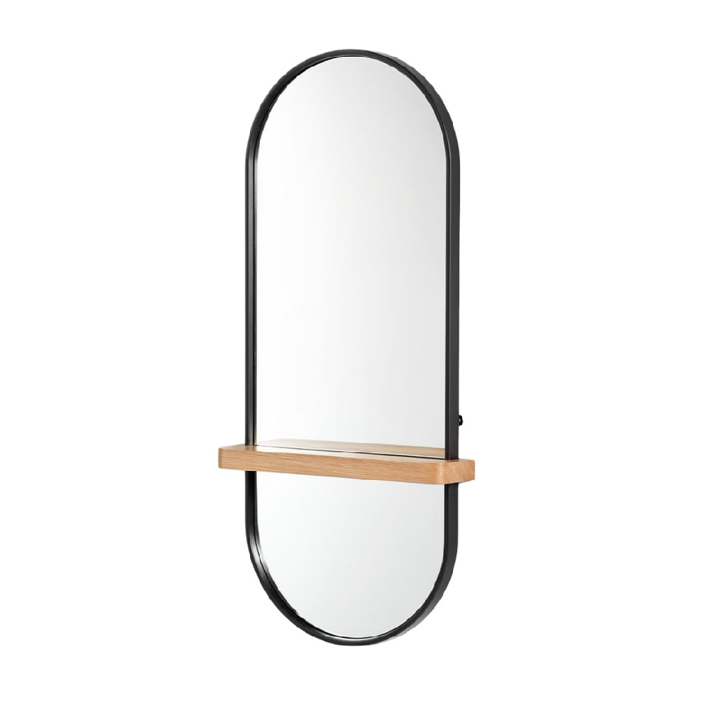 "Moderne Decoratieve Wandspiegel met Houten Plank"