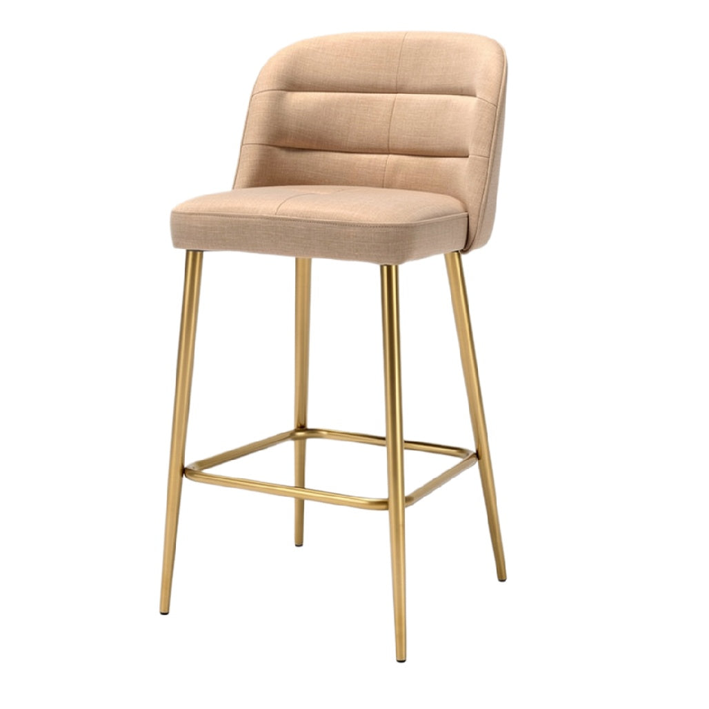 "Moderne Barkruk met Beige Stoffering en Gouden Poten"